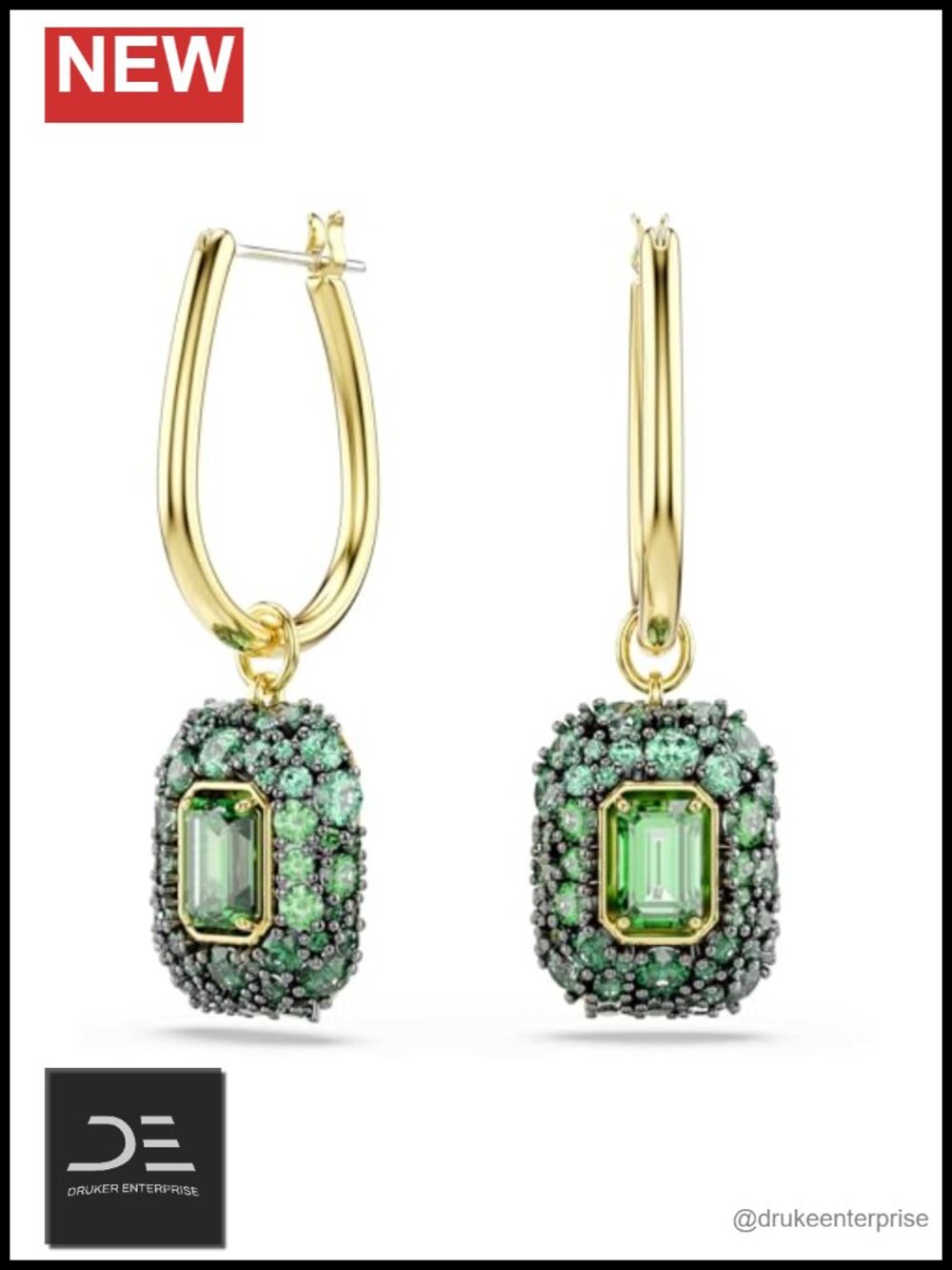 Swarovski Sublima Drop Earrings Octagon Cut 18K Gold Finish Crystal Zirconia